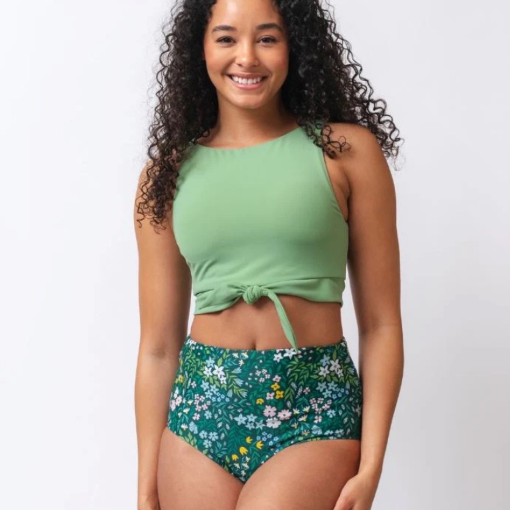 Lime Ricki Peri Knotted Crop Swim Top